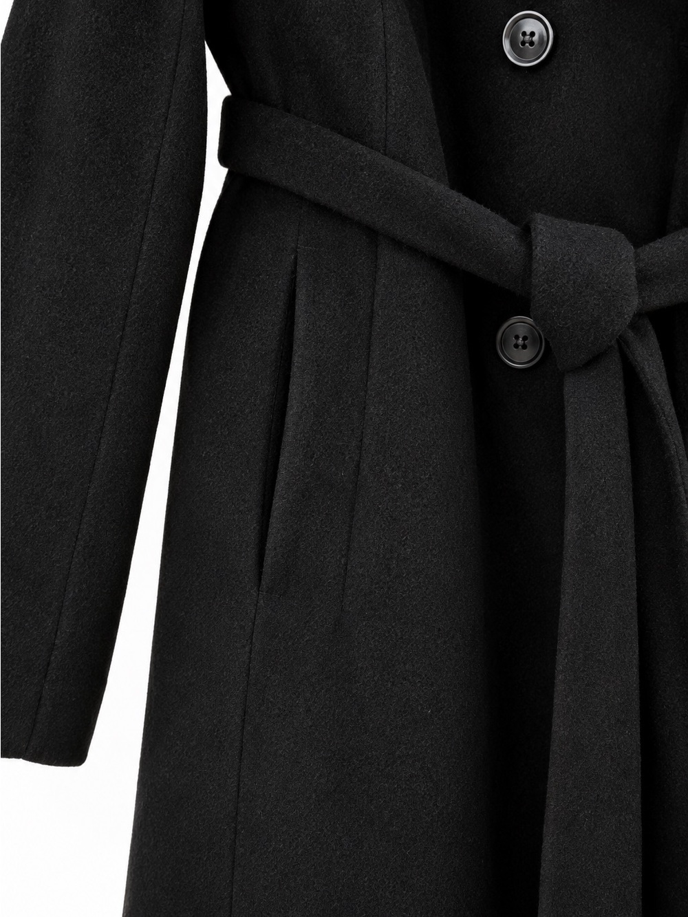 GAP Oversized Wool Coat M Black Double Face Belted Long Double Breasted Winter - Picture 7 of 9